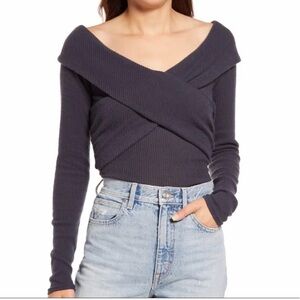 Free people Women's Marley Off-Shoulder Ribbed Sweater - Dark Gray